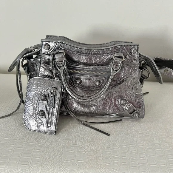 Balenciaga Neo Cagole City Bag Leather with Crystals XS - Metallic Silver - Picture 2 of 16